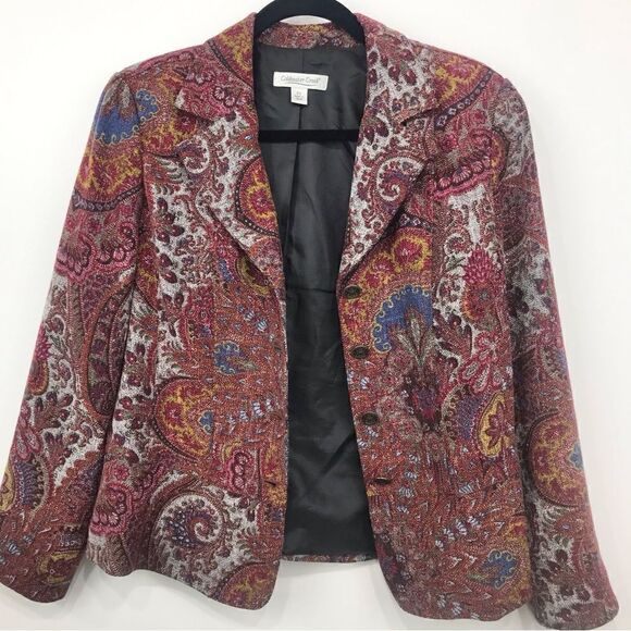 Coldwater Creek Old World Red Paisley Print Blazer - Picture 2 of 11
